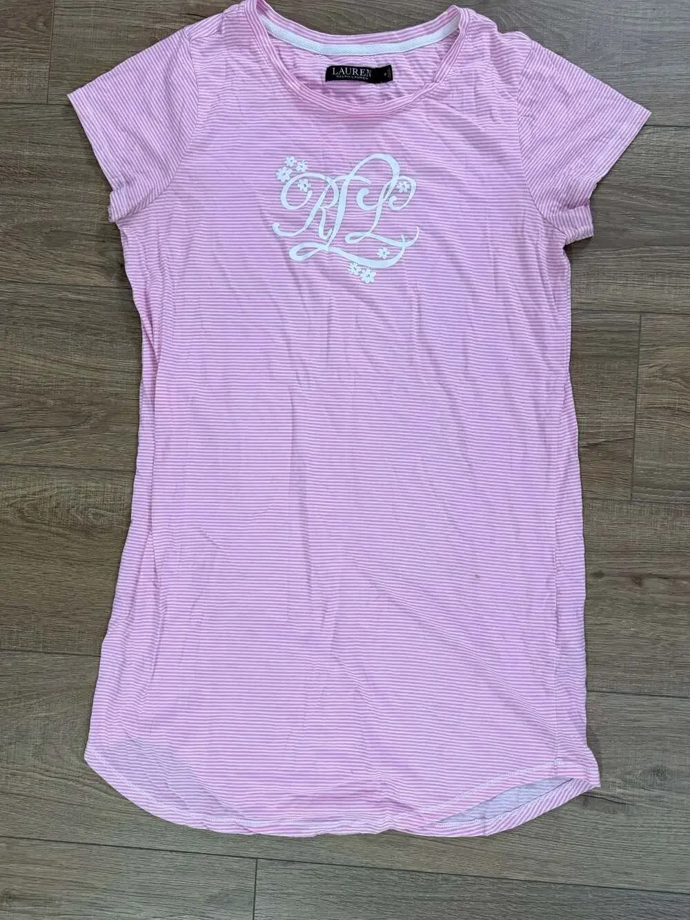 Lauren Ralph Lauren Pink and White Striped Graphic Sleep Shirt Nightgown